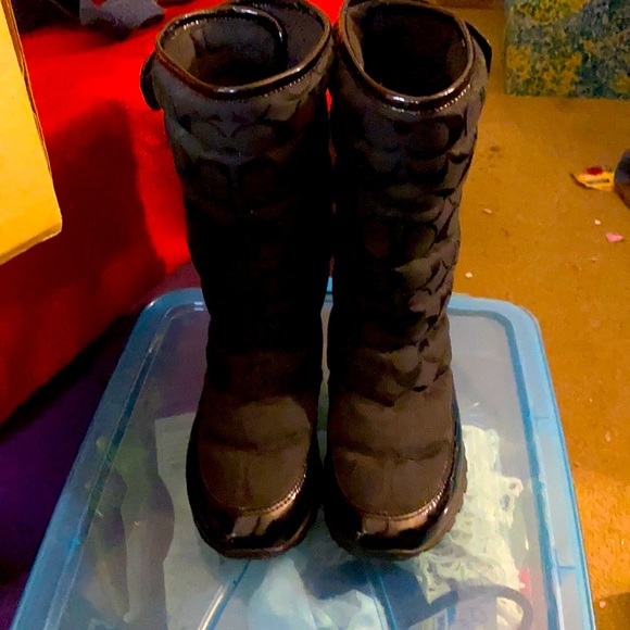 Coach patent leather and canvas winter boots